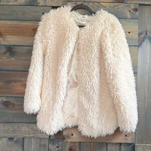 Cato Cream Shag Faux Fur Coat- wear over prom dress
